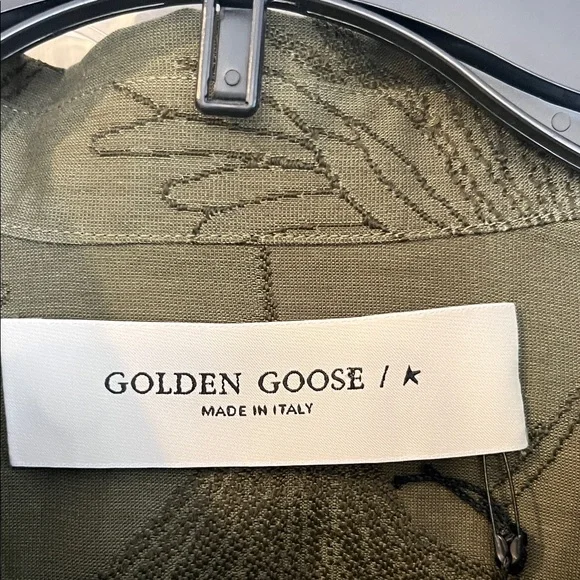Golden Goose Boyfriend Shirt/Pant set Olive Green embroidery flower details. NWT - Picture 2 of 16